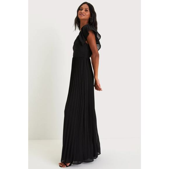 NEW Lulus Ideal Occasion Black Pleated Flutter Sleeve Backless Maxi Dress - Picture 2 of 13
